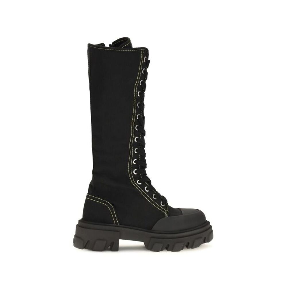 Ganni Black Cotton Lace-Up Women's Boots